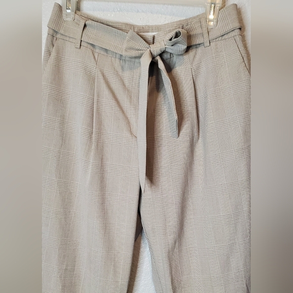 💚5/$2/ Maison d' Amélie Plaid Belted Tied Waist Trouser Pants Neutral Size 8 - Picture 2 of 7
